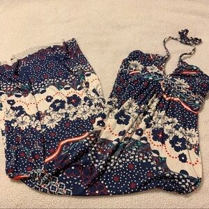 Eight Sixty Floral Maxi Dress Empire Waist Blue White Red Halter